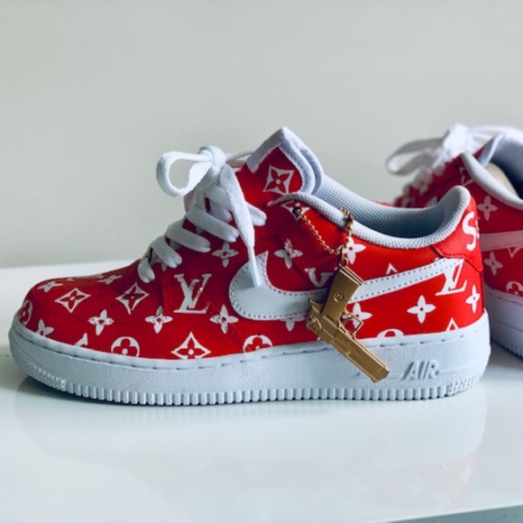 Dripping Red Louis Vuitton x Supreme Nike Air Force Ones, Custom shoes